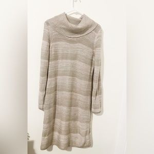 Calvin Klein Tight Knit Cream Colored Cowl Neck Long Sleeve Mini Sweater Dress